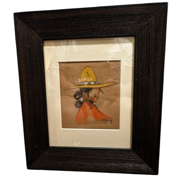 Vintage Gerda Christoffersen Lithograph Print Handpainted Girl Velvet 8x10 Frame - Picture 2 of 6